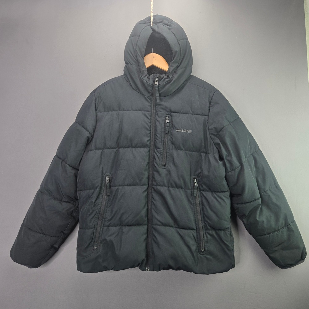 Hollister Puffer Jacket Ultimate Collection Large Black Hooded Fleece Lined Coat